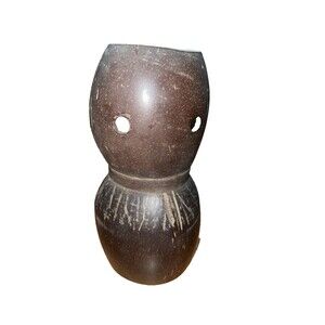 Vintage Primitive Treenware Double Ended Scoop Coconut Shell Strainer Folk Art 7